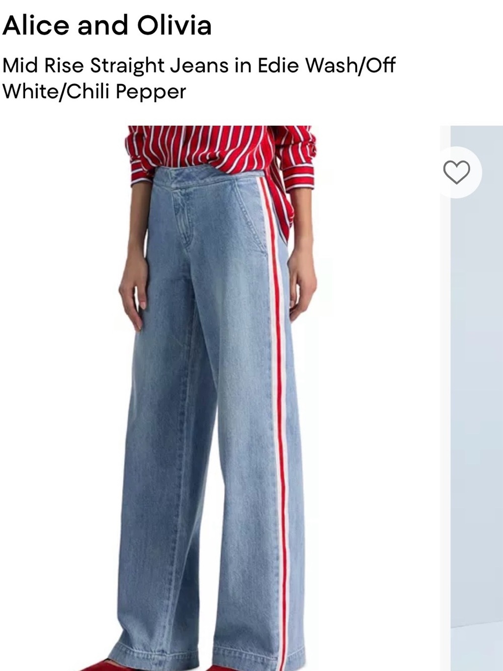 Alice + Olivia Light Blue Denim Jeans with Red Accent